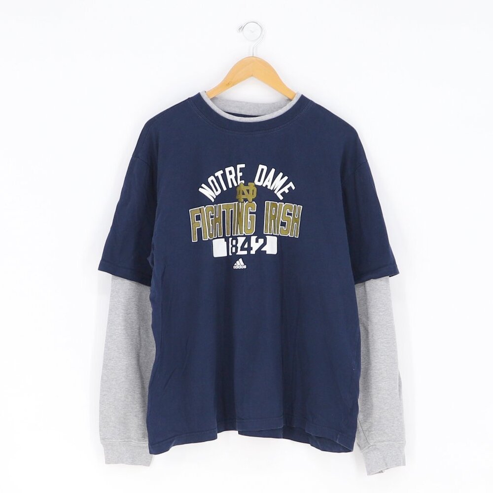 ADIDAS NOTRE DAME Layered Waffle Knit Long Sleeve Tee Fighting Irish Size XL